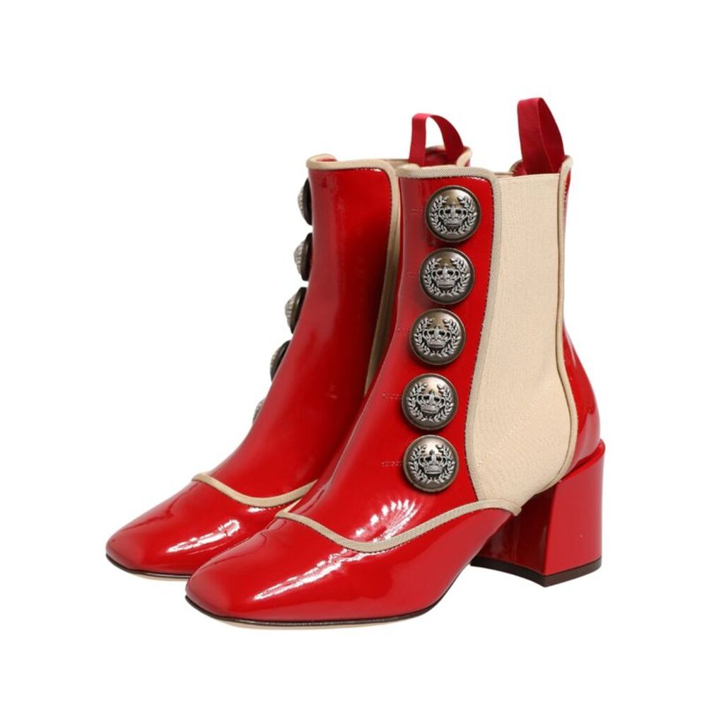 Dolce & Gabbana Red Button Embellished Ankle Boots Women's Shoes - Picture 4 of 5